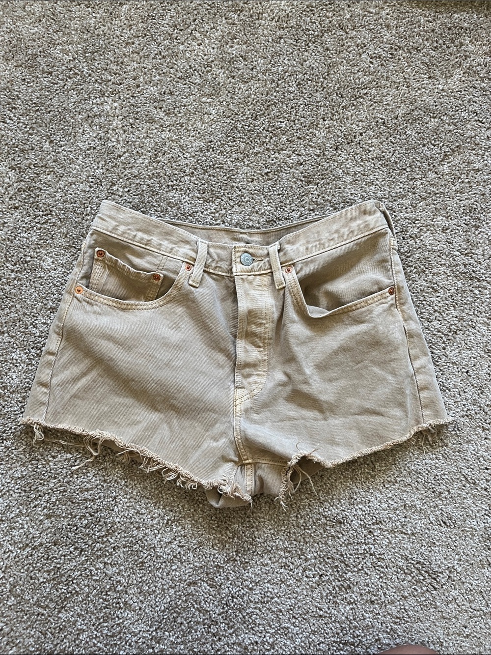 Levi's 501 Beige Frayed Hem Denim Shorts